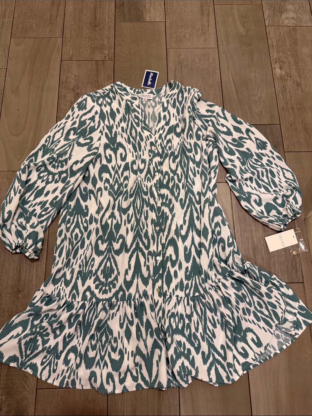 Tahari Green and White Midi Dress W/Pockets